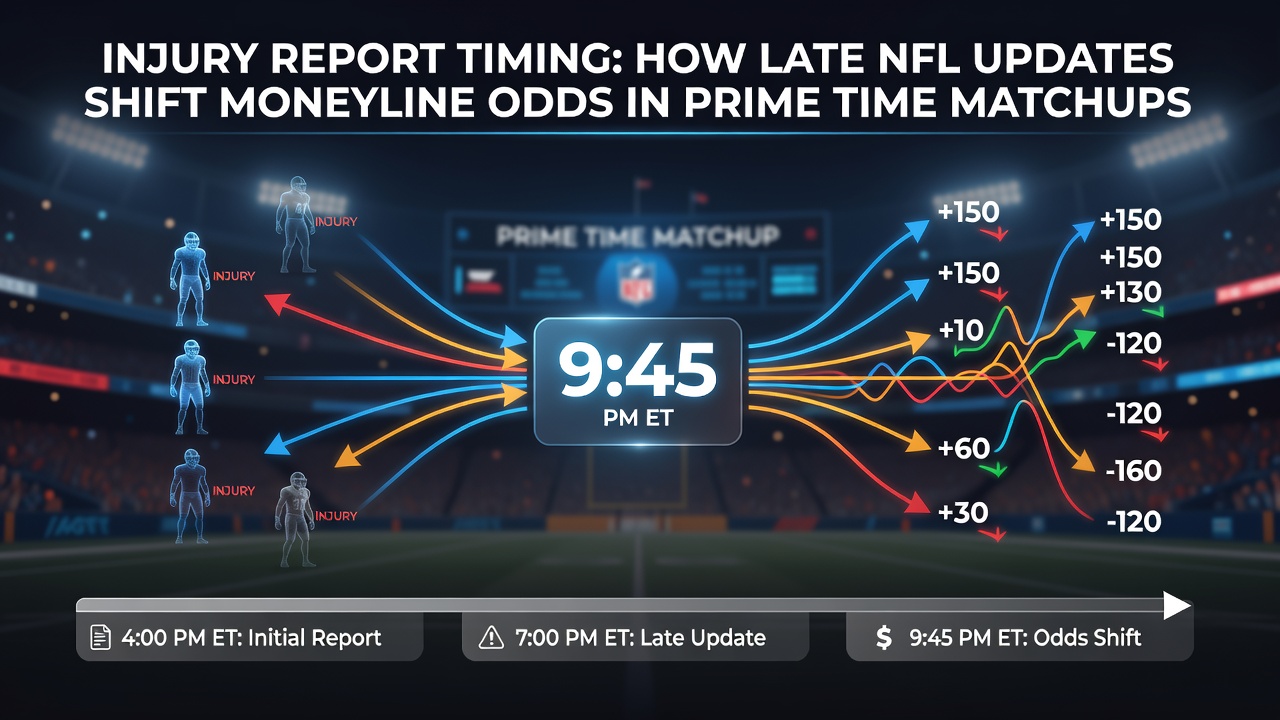 Visualisierung von Quotenbewegungen nach späten NFL-Verletzungsmeldungen in Prime-Time-Spielen