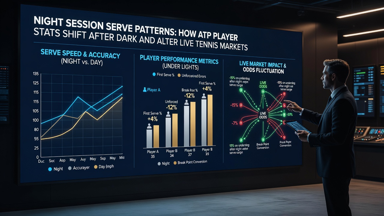 Live-Wettterminal mit Tennis-Statistiken während einer Nachtsession