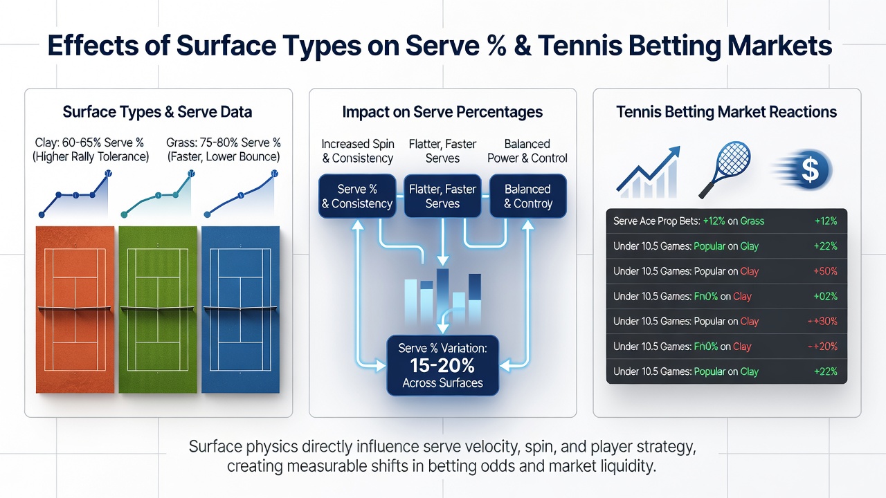Statistische Grafik zu Aufschlagquoten auf verschiedenen Tennisbelägen und Wettmarkttrends
